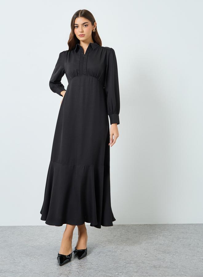 Styli Plain Balloon Sleeve A-Line Maxi Dress - Image 1
